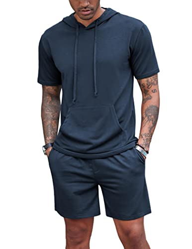 COOFANDY Men's Tracksuit 2 Piece Hooded Athletic Sweatsuit Short Sleeve Casual Sports Hoodie Shorts Set