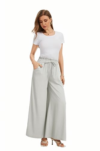 Image of KICZOY Women Flowy Pants Drawstring Waist Wide Leg Palazzo Beach Pants Loose Fit with Pockets
