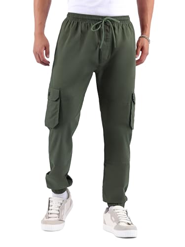 Image of Beyoung Cotton Regular Fit Heavy Gauge Cargo Joggers for Men | Ribbed Hem | Spacious Pockets | Track Pants | Elastic Waistband | Cargo for Men