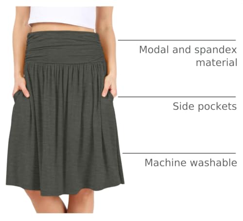 Image of Simlu Skirts for Women Regular and Plus Size Skirt with Pockets Below The Knee Length Ruched Flowy Midi Skirt