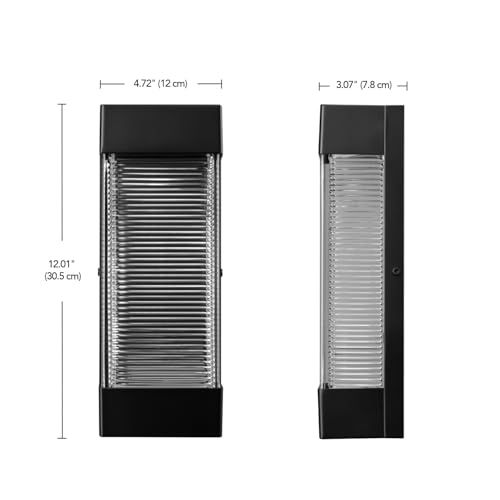 Image of Globe Electric 16W LED Integrated Matte Black Outdoor Wall Sconce with Ribbed Glass