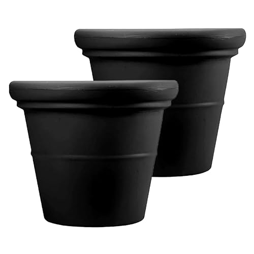The HC Companies Terrazzo Extra großer runder Übertopf mit gerolltem Rand, wetterbeständig, dekorativer Kunststoff-Pflanztopf mit Drainage, für den Innen- und Außenbereich, Schwarz, 50,8 cm