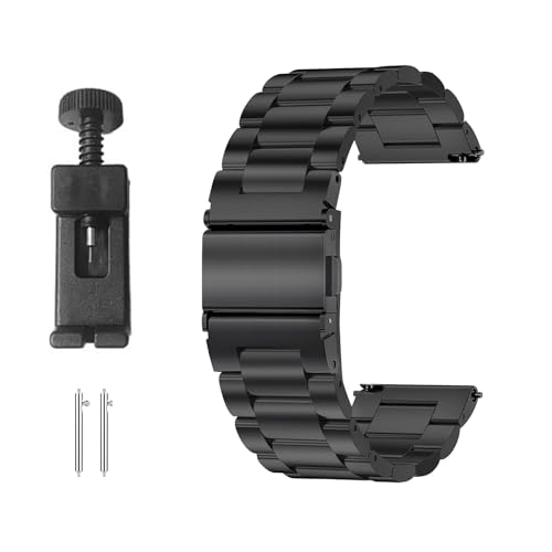 Semazz Correas de Metal 22mm,Correa de Reloj Metal Gruesas de Acero Inoxidable Inteligente Correa Reloj de Liberación Rápida para Hombres y Mujeres con Herramienta Resorte Removedor Negro