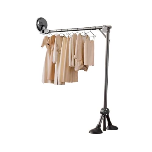 Genérico Varilla De Secado Plegable con Ventosa For Interiores,Rejilla De Secado Plegable Telescópica,Soporte De Lavandería Giratorio Portátil,Capacidad De Carga 220 Libras,para El Hogar(Black)