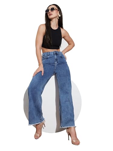 Image of Miss Chase Women's Wide-Leg High-Rise Regular-Length Stretchable Shaping Denim Jeans
