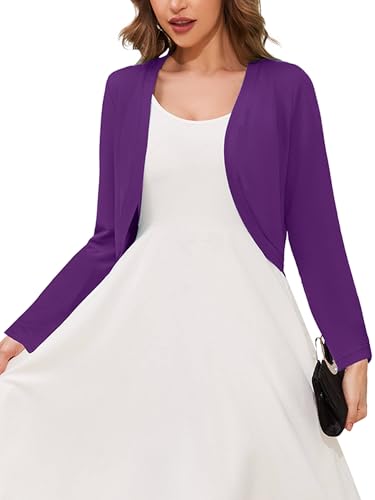 Image of Heymoments Women's Long Sleeve Thin Kintted Shrugs Sweaters Lightweight Cropped Tops Open Front Cardigan for Dress
