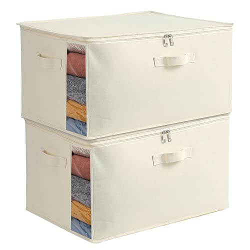 Vailando 2 Pack Large Canvas Comforter Storage Bags Closet Organizer for Clothes Sweater Clothes Organizer with Dual Zipper Three Carrying Handles for Blanket Closet Storage Container