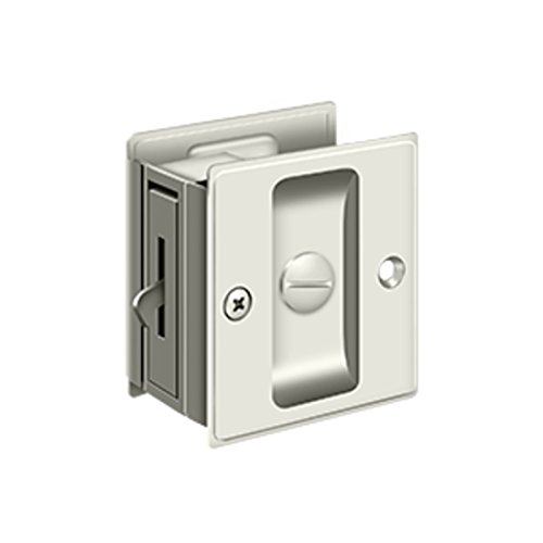Cerrojo ajustable para puerta corredera tipo bolsillo de latón macizo con acabado níquel pulido de 2-1/2" x 2-3/4"