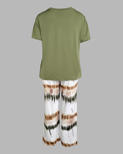 CHICME Womens Pajamas Sets 2 Piece Short Sleeve Lounge Set Printed Loose Pants Pj Sets Loungewear Set 5