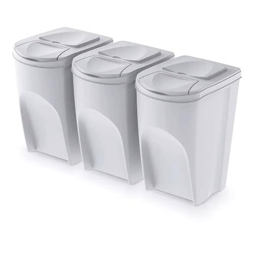 WELL HOME MOBILIARIO & DECORACIÓN Zestaw 3 pojemników na śmieci do recyklingu, kolor złamany biały, 3 x 35 l