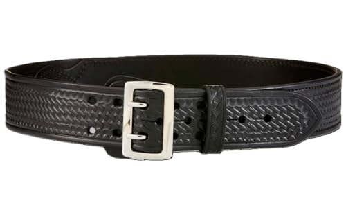 Aker Leather B03 Sam Browne Duty Belt, Black Basketweave Half Leather Lined