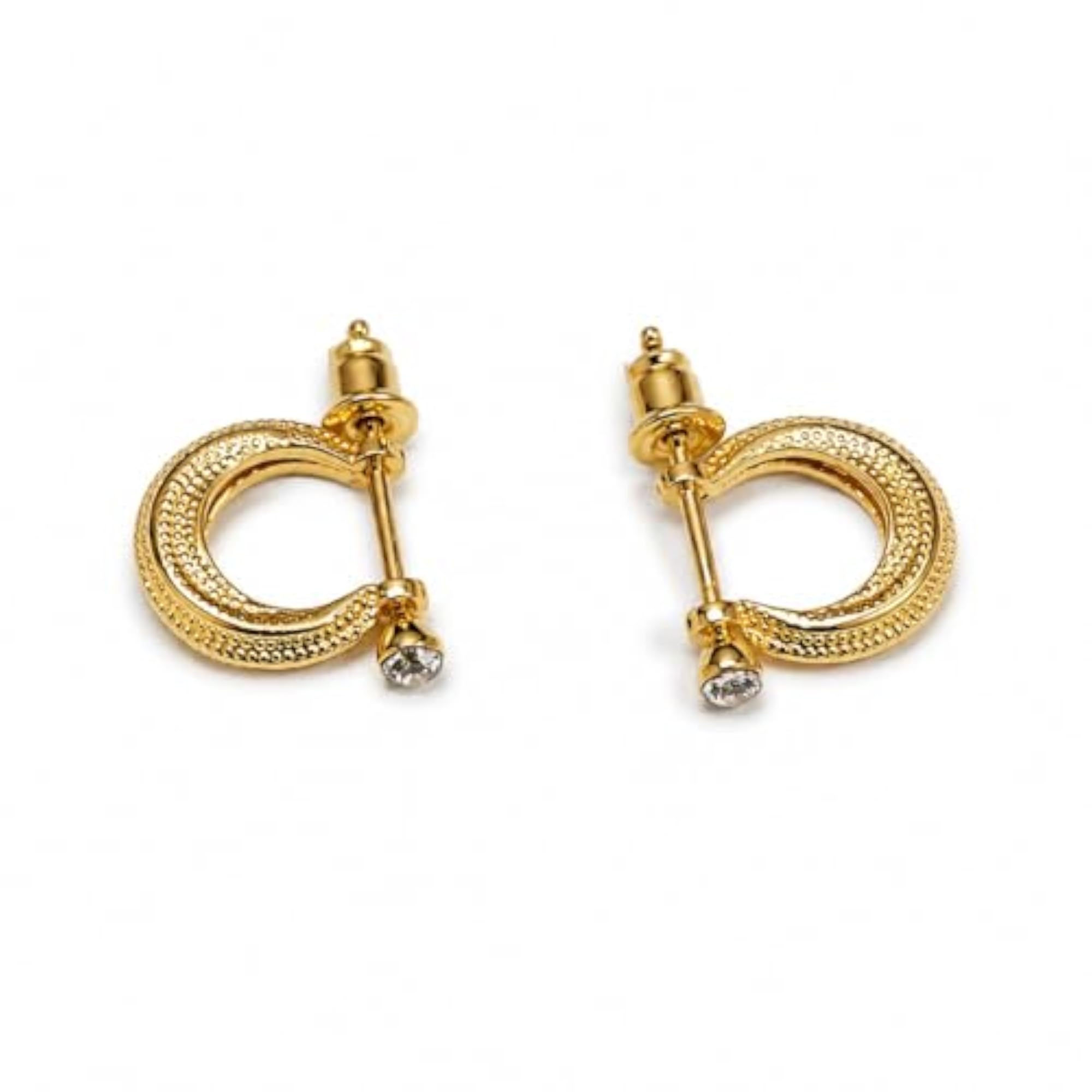 Unisex Gold Toned Dotted Hoop Kundal Zirconia Earrings