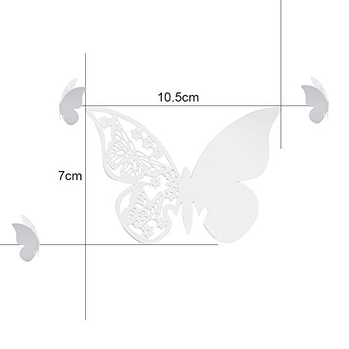 QUMAO 100 Stück Schmetterling Platzkarten ans Glas Hochzeit Namenskarten Weihnachten Taufe Party Glasanhänger für Weinglas Cup Deko Champagnerglas Geburtstag Tischdeko (Weiß)