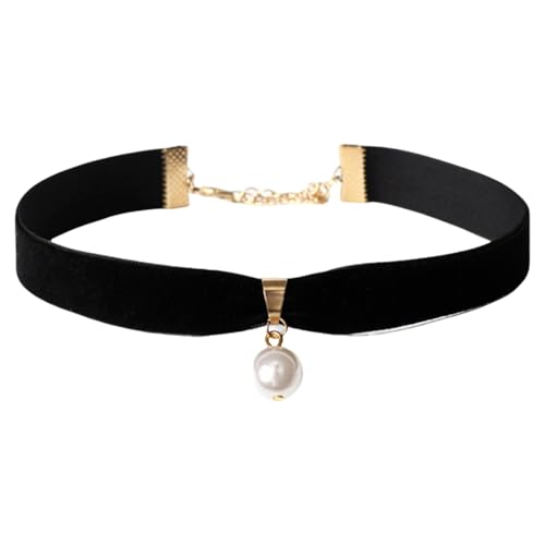 CVNRCLP Collier ras du cou en velours noir extensible gothique avec pendentif en perles pour femmes...