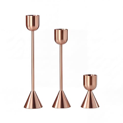 Livendow Elegant Candlestick Holders Set of 3 in Rose Gold Color, Small Medium Large for Taper Candles, Wedding Centerpiece and Table Decor - image 1