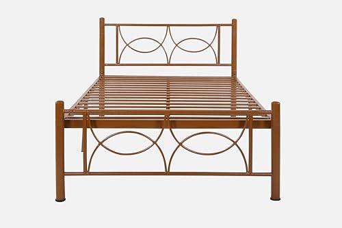 Image of Luno Metal Single Size Bed Without Storage | Wrought Iron Single Bed with Headboard & Footboard| Sturdy Powder Coated Platform Cot for Bedroom, Living Room, (Luno Brown)