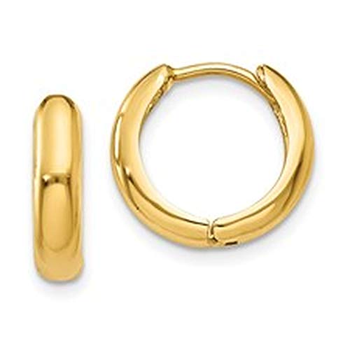 Small 14K Gold 3mm Huggie Hinged Hoop Earrings, (3mm Tube) (Yellow Gold - 15mm)