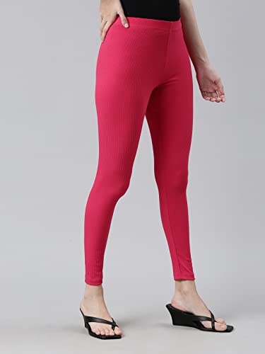 Image of GO COLORS Drop Needle Ribbed Active Leggings for Women | Lightweight, Spandex Waistband, Mid Rise