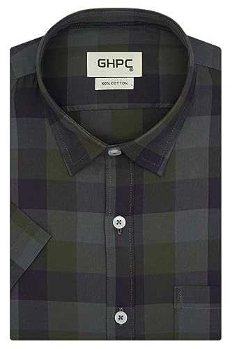Image of GHPC 100% Cotton Checkered Half Sleeves Regular Fit Formal Shirt for Men
