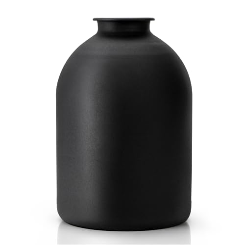 Image of Goaste 8.7 Inch Matte Black Metal Vase, Wabi Sabi Iron Frosted Flower Vase for Pampas Grass, Minimalist Boho Decorative Vase for Table Centerpieces Home Living Room Wedding Office Decor