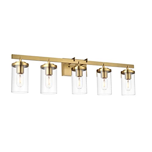 Exclusive Discount ๐ฅ BONLICHT Vanity Lights Bathroom Fixture Brushed Brass 5 Light Farmhouse Wall Sconce Lighting with Clear Glass Shade Modern Wall Light Fixture Bath Kitchen Dining Room Hallway Porch Light Wall Mount Exclusive Discount ๐ฅ BONLICHT Vanity Lights Bathroom Fixture Brushed Brass 5 Light Farmhouse Wall Sconce Lighting with Clear Glass Shade Modern Wall Light Fixture Bath Kitchen Dining Room Hallway Porch Light Wall Mount