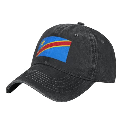 WHJSSF Casquette de baseball noire avec motif drapeau du Congo, sangle réglable, coton classique pour homme et femme, respirante et élégante, Noir , Taille unique