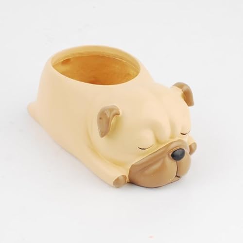 Image of Cute Sleeping Puppy Succulent Planter Pot | Dog Resin Flower Pot, Small Indoor Plant Holder for Succulents, Cactus & Herbs, Decorative Animal Planter