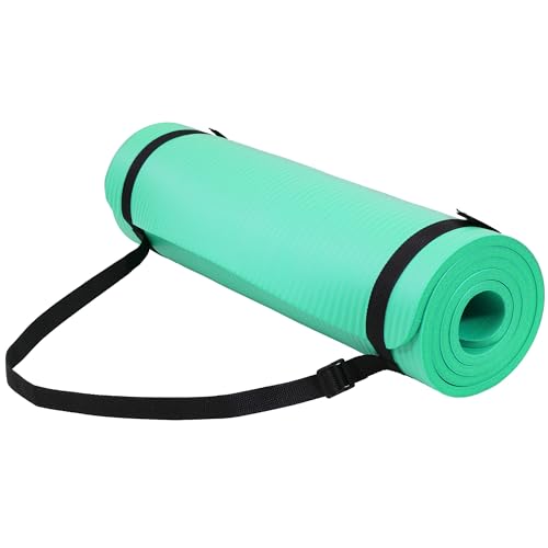 Fitvids 1/2-Inch Thick High Density Foam Exercise Yoga Mat with Carrying Strap, For Cushioning The Body Against Hard Floors, Aqua