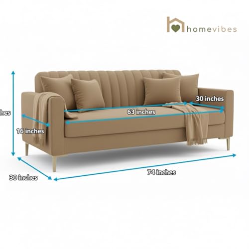Image of 3 Seater Velum Fabric Sofa Set for Living Room, Modern Design with High Density Foam, Solid Wood Frame, Ergonomic Comfortable Seating for Home & Office (Light Brown, 3 Seater) | Soft foam comfort, Strong wood frame