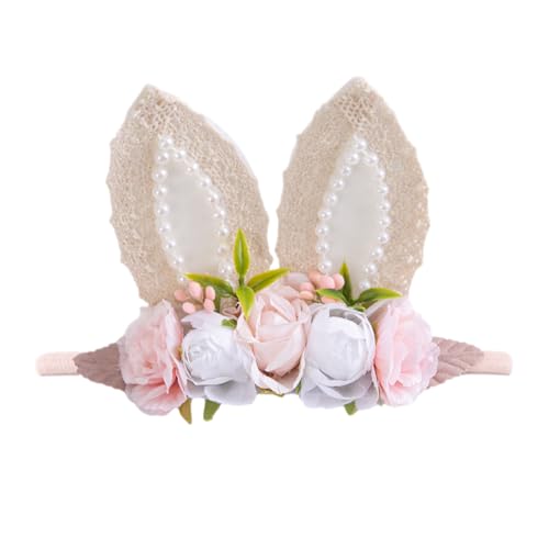 KIDOCHEESE Baby Girl Floral Easter Bunny Ears Headband Rabbit Ears Nylon Hairband for Newborn Infant Toddler Easter Hair Accessories Gift