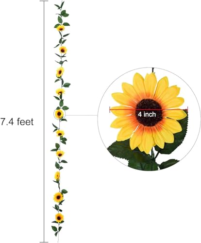 Image of VRB Dec 1 Pcs Artificial Flowers Vine Silk Wisteria Garland Fake Ivy,(6 ft Long) Wedding Decoration Diwali /Ganpati /Christmas Decorations Fake Daisy Floral(Sunflower Vine)