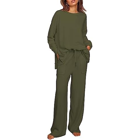 ETCYY NEW Lounge Sets for Women 2 Piece Outfits with Side Split Sweatshirt Tops and Wide Leg Sweatpants Cover
