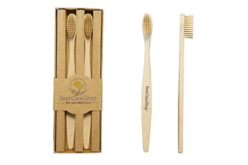 Preisvergleich Produktbild BESTCARESHOP Bambus Zahnbürsten - Natürlich - Vegan - 2er Set - Mengenrabatt - Alle Farben - Passend zum Badezimmer oder Handtüchern - Leicht zu unterscheiden (Erwachsene, Natur)