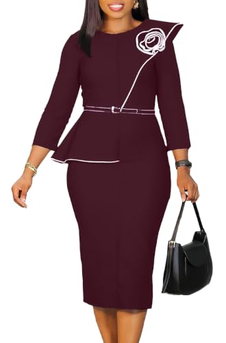 Image of Wear to Work Dress for Women Business Casual Bodycon Midi Dress Elegance Church Outfits