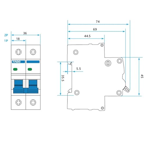Interruptor automático CC 2P 20A protector de batería 48V y carril DIN 3