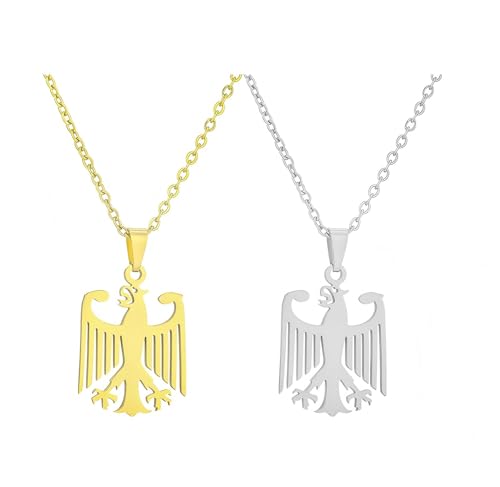 ZENRUIMING 2PCS German Eagle Pendant Necklace Set for Men and Women, Stainless Steel National Emblem Jewelry, Symbol of Strength Freedom and Unity, Matching Chain Gift