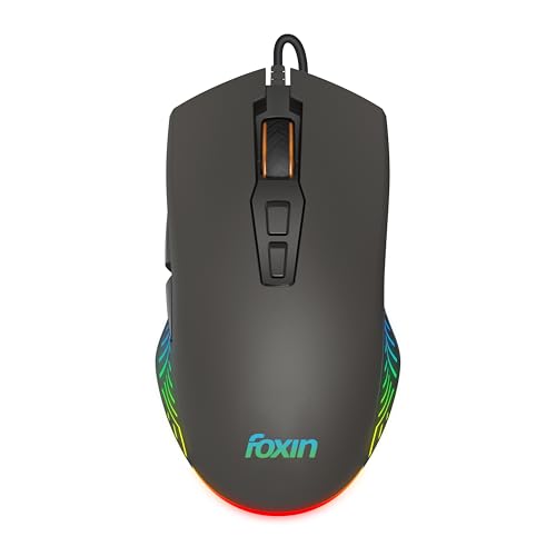 Image of Foxin Phantom GM 107 USB Wired Gaming Mouse with Upto 7200 DPI Gaming Sensor | 7 Buttons | Upto 10 Million Clicks | 7 Colours Rainbow Lighting | Ergonomic Design | 1.5m Cable (Black)