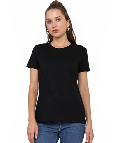 Image of Round Neck T-Shirt Top for Women | Combed Bio-Washed Ring Spun Cotton | Plain | Short Sleeves