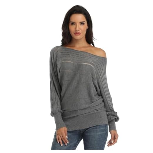 Dilgul Damtröja Off Shoulder Batwing långärmad halvren pullover tröja lös tunika toppar