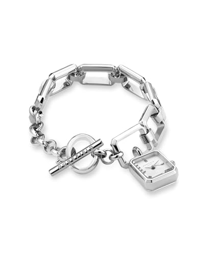 Rosefield Octagon Damen-Charm-Chain-Uhr, weiß, silberfarben, Edelstahl, 18.5mm