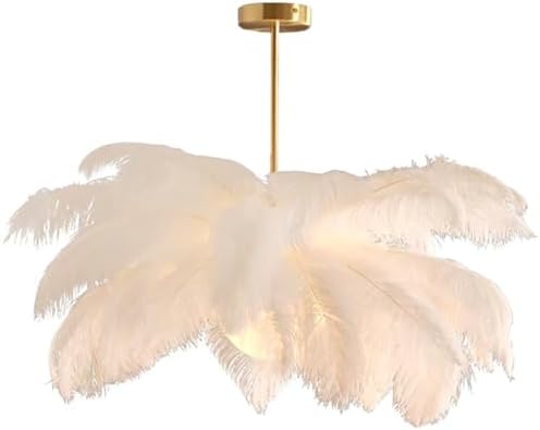Plafonnier Guanshan en plumes d'autruche blanches abat-jour en pl...