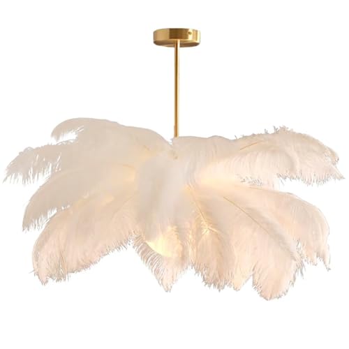 GUANSHAN lampe suspendue avec abat-jour en plume d'autruche blanche Plafond luminaire pour chambre à coucher, salon
