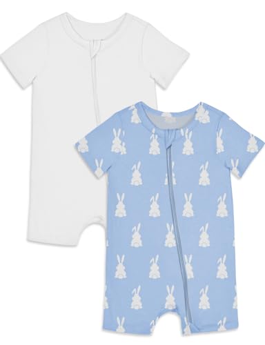 Image of Jimonda Baby Rompers Cotton Baby Boys Baby Girls Short Sleeve Sleepers Pjs Two Way Zipper One-piece Neutral Sleep and Play