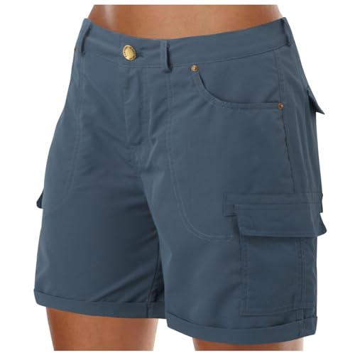 Lainuyoah Shorts de verão para mulheres 2024 férias shorts de cintura alta com bolsos atlético confo