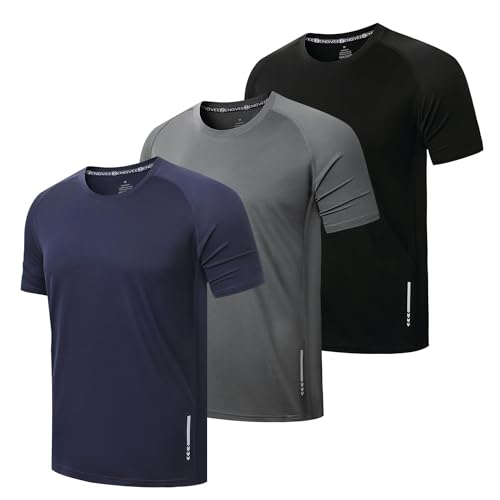 ZENGVEE 3er Pack Sport Tshirts Herren Funktionsshirt Schnelltrocknend Atmungsaktive Fitness Trainingsshirt Herren Laufshirt Kurzarm(0426-Black Grey Navy-XL)