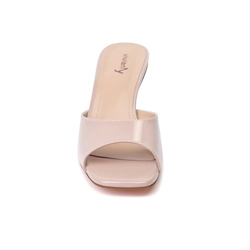 Image of vivianly Womens Square Open Heels Sandals Slip on Heeled Slides Mules for Party Daily Wear
