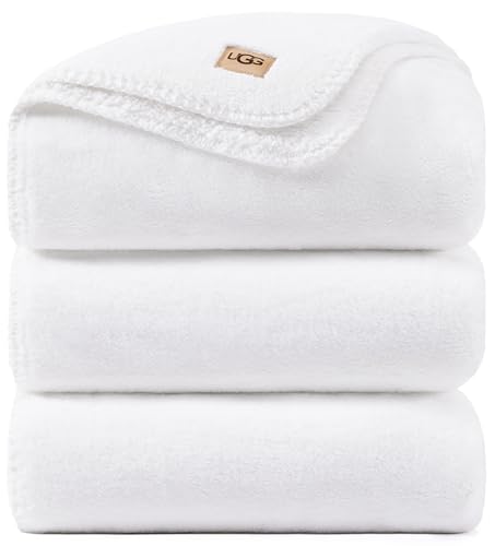 UGG Whitecap King Size Blanket for Bed Fleece Soft Fuzzy Blankets Luxury Warm Extra Large Throw for Couch Hypoallergenic California King Bedding 110 x 90 White Snow