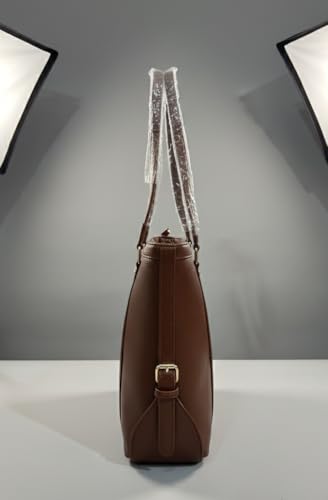 Image of BAGGIT Brown Tote Bag, Textured Faux Leather, Shoulder Handbag with Zip Closure, Gold Hardware