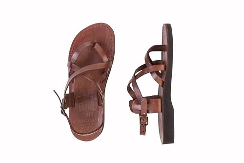 Qalqilya Handcrafted Leather Sandals, Brown, Traditional Strappy Design