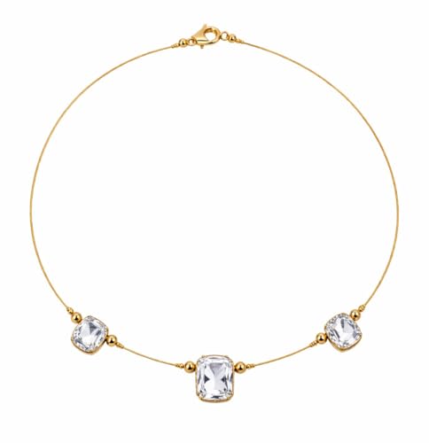 Elegant Gold Color Invisible Chain Necklace with Clear/White Squa...
